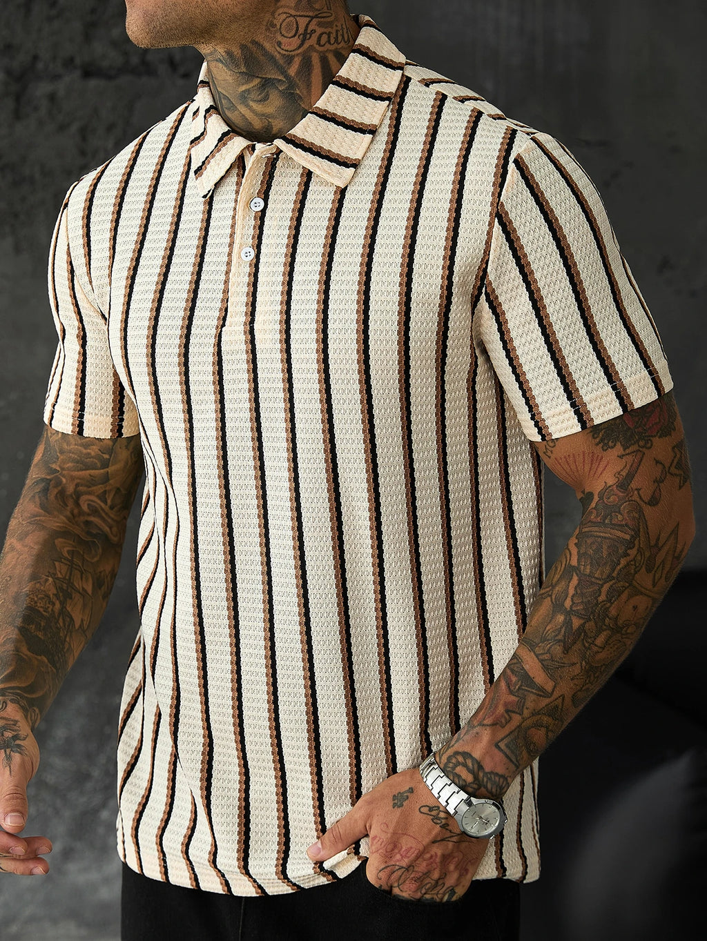 Calvornis Camisa Polo Casual/Business de Manga Curta com Detalhe em Contraste para Homens, Camisa de Golfe Preta para Homens, Formal, Cerimônia