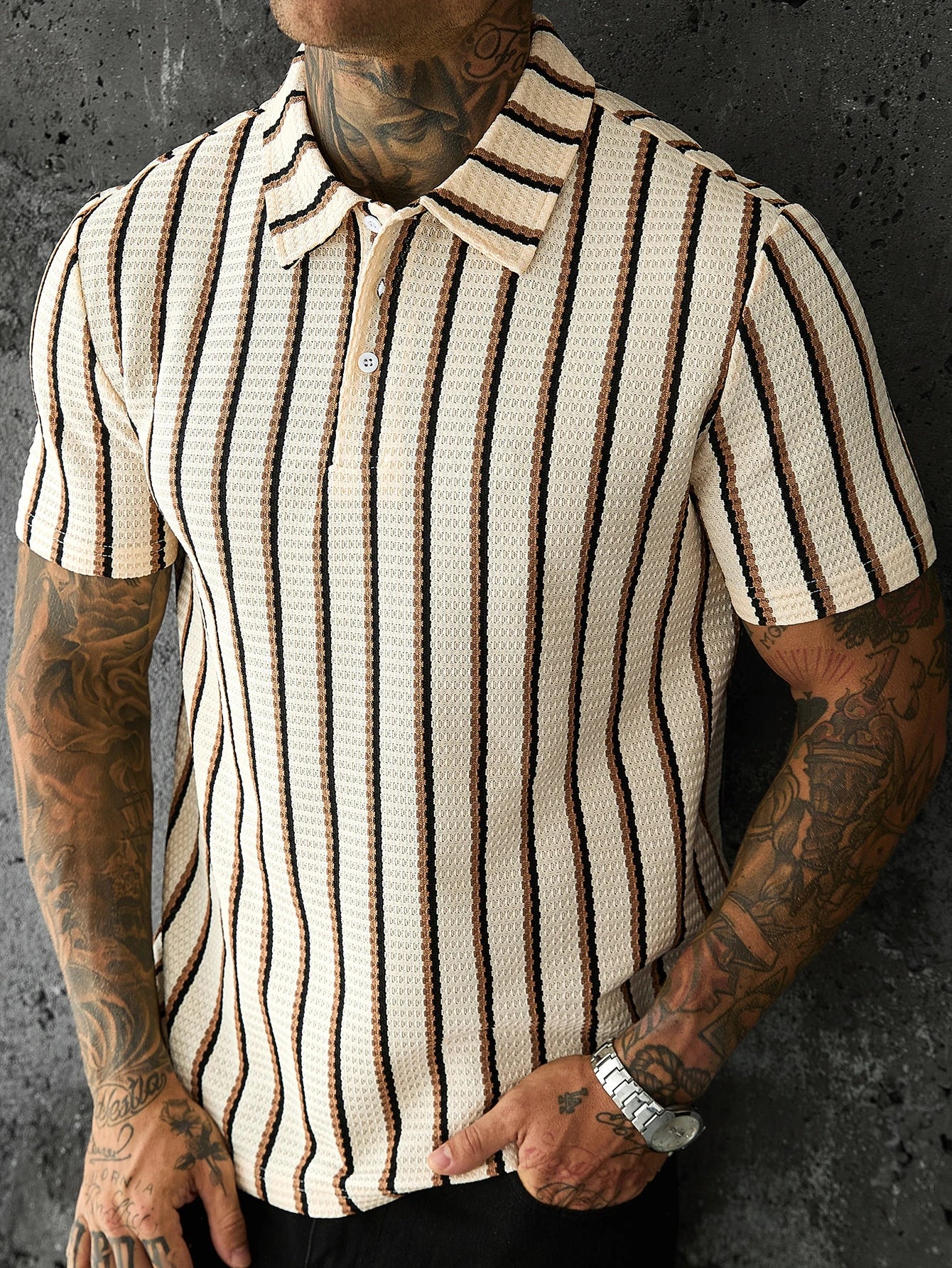 Calvornis Camisa Polo Casual/Business de Manga Curta com Detalhe em Contraste para Homens, Camisa de Golfe Preta para Homens, Formal, Cerimônia