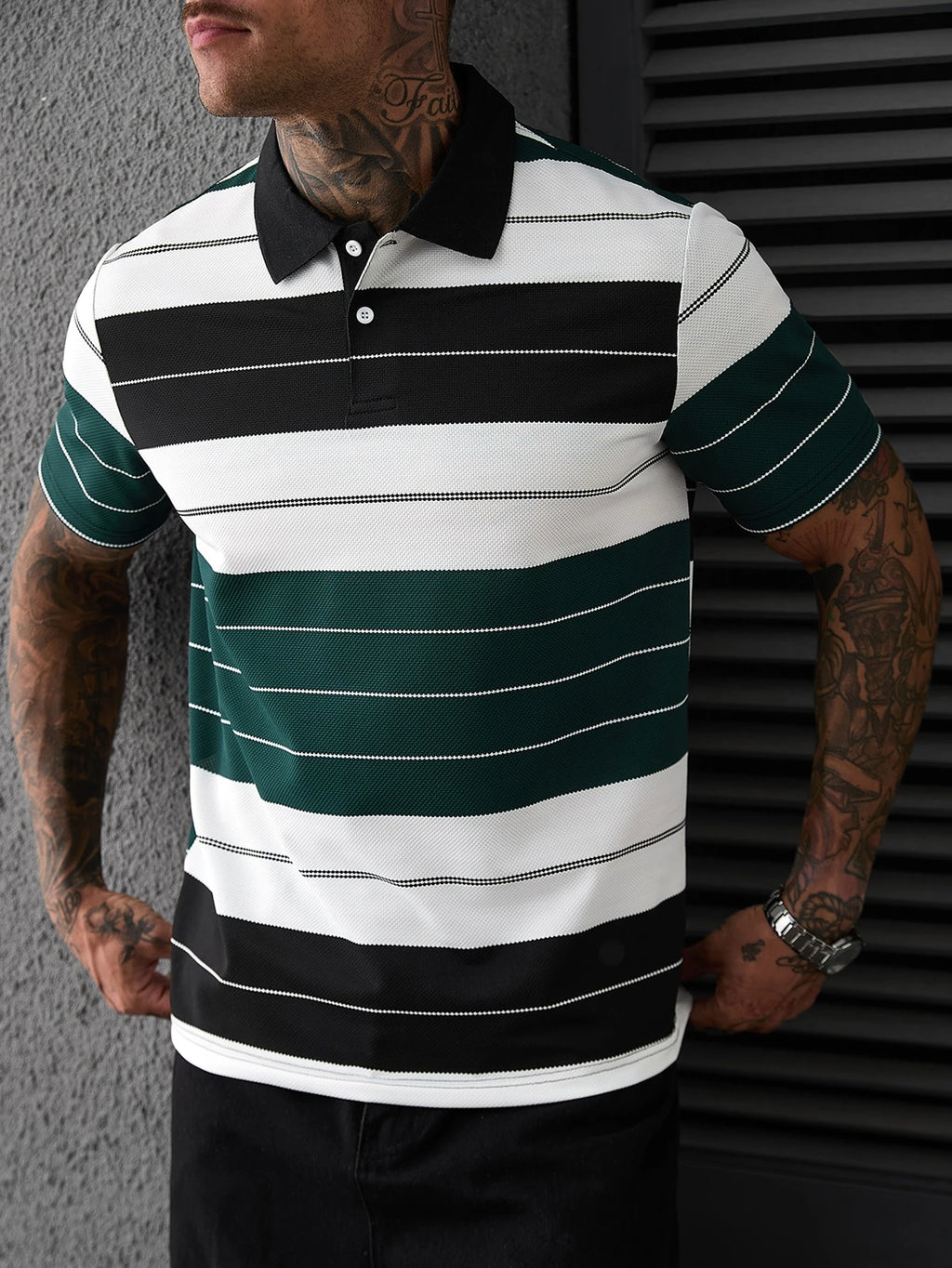 Calvornis Camisa Polo Casual/Business de Manga Curta com Detalhe em Contraste para Homens, Camisa de Golfe Preta para Homens, Formal, Cerimônia