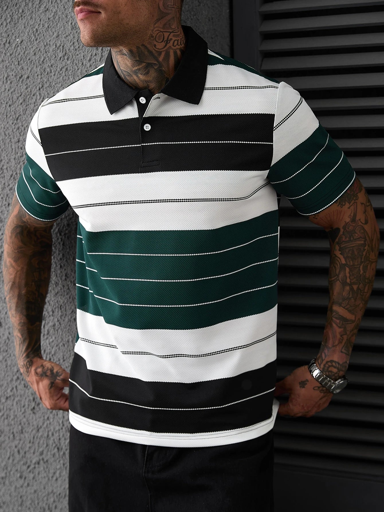 Calvornis Camisa Polo Casual/Business de Manga Curta com Detalhe em Contraste para Homens, Camisa de Golfe Preta para Homens, Formal, Cerimônia