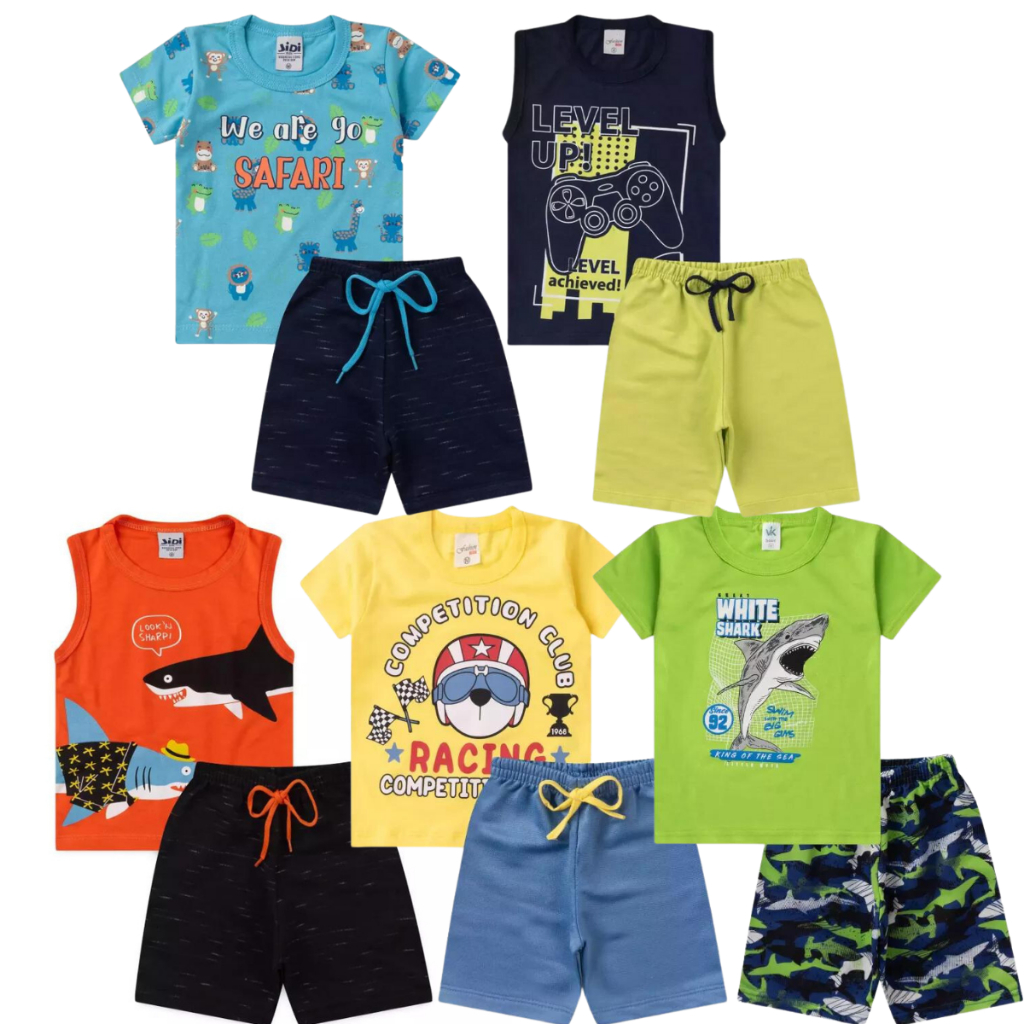 kit Sortido 2 ou 4 peças de Roupa Infantil Masculino Verão Conjunto Infantil Bebê Menino Verão Manga Curta e Shorts
