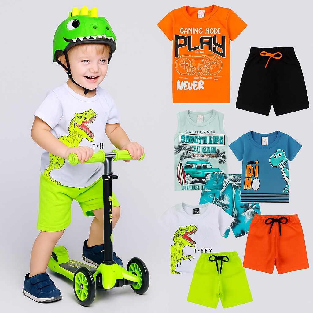 kit Sortido 2 ou 4 peças de Roupa Infantil Masculino Verão Conjunto Infantil Bebê Menino Verão Manga Curta e Shorts