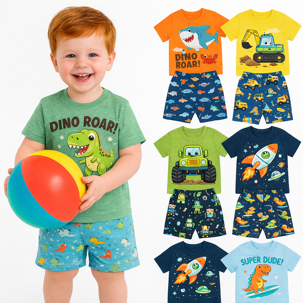 kit Sortido 2 ou 4 peças de Roupa Infantil Masculino Verão Conjunto Infantil Bebê Menino Verão Manga Curta e Shorts