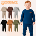 Kit 4 Peças Moletom Minimalista Bebê Menino Neném Blusa e Calça Manga Longa Roupa de Frio Inverno Masculino Liso