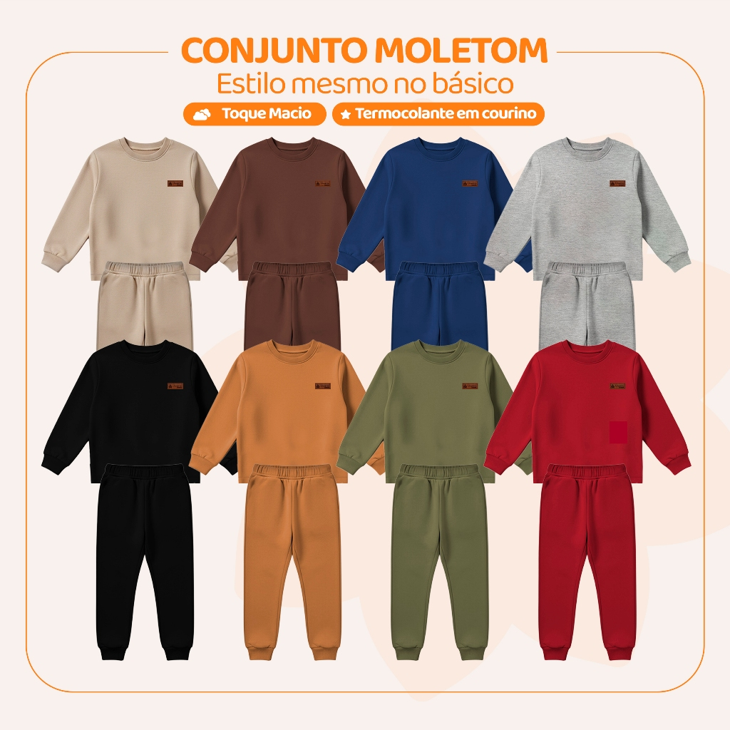 Kit 4 Peças Moletom Minimalista Bebê Menino Neném Blusa e Calça Manga Longa Roupa de Frio Inverno Masculino Liso