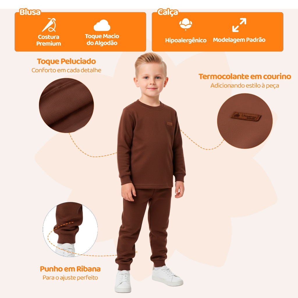 Kit 4 Peças Moletom Minimalista Bebê Menino Neném Blusa e Calça Manga Longa Roupa de Frio Inverno Masculino Liso