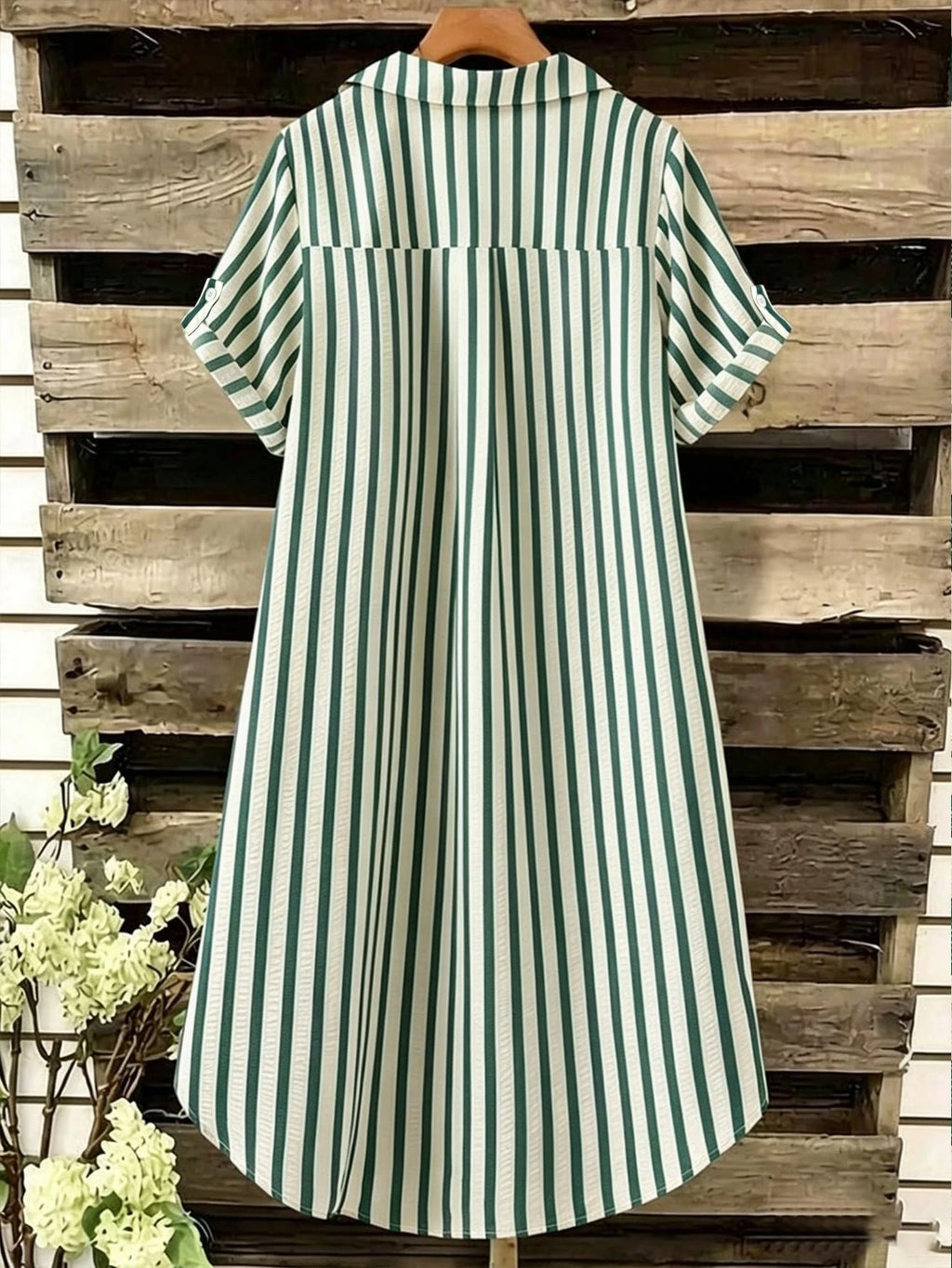 EMERY ROSE Novo Vestido Feminino Casual Solto com Decote em V, Listrado e Botões Longos